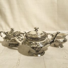 Ceramic Art Company of Lenox Belleek silver overlay tea set