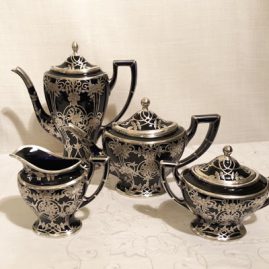 Lenox cobalt silver overlay tea and coffee set.