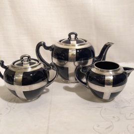 Art deco cobalt silver overlay Lenox set.