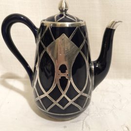 Cobalt silver overlay tea or coffee pot