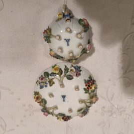 Bottoms of one of the six rare Meissen cups and saucers with raised flowers