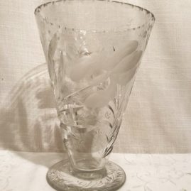 Signed Hawkes engraved vase with irises