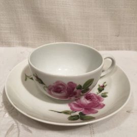 Meissen pink rose cup and saucer