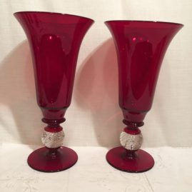 Pair of ruby Gunderson Pairpoint vases with bubble stems
