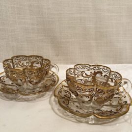 Set of 12 Moser cups and saucers