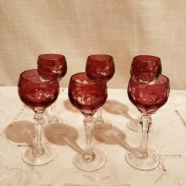 Set of 6 Bohemian crystal cordials with cut stem