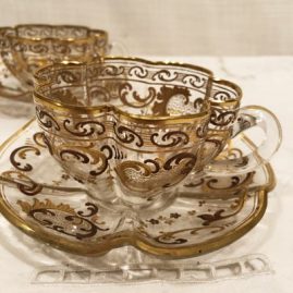 Another view of the set of 12 Moser cups and saucers