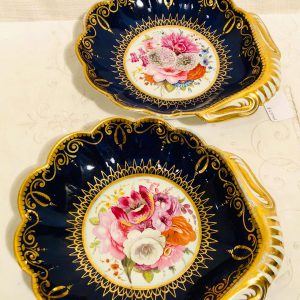 Pair of English Coalport Cobalt Shell Shaped Handled Bowls