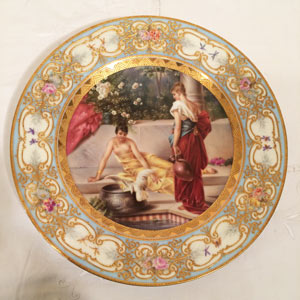 Royal Vienna Plate of Two Ladies and a Bird on a Veranda