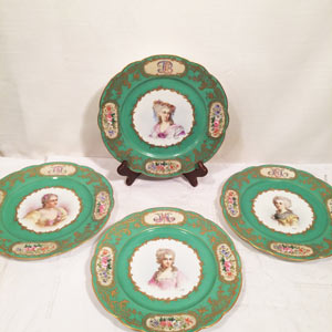 Five Sevres Portrait Plates, Each Painted With a Different Lady of the French Court