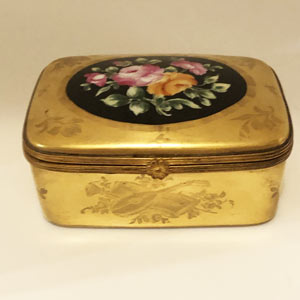 Le Tallec Gold Porcelain Box With Bouquet of Flowers and French Motifs