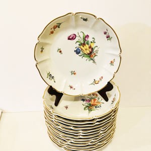 Set of Ten Nymphenburg from Germany Deep Bowls Each Painted with a Different Flower Bouquet