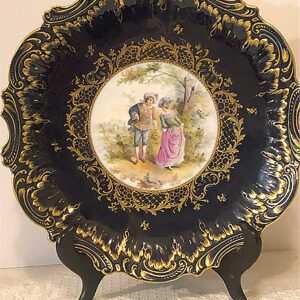 Dresden Cobalt Charger with Hand-Painted Scene of Lovers