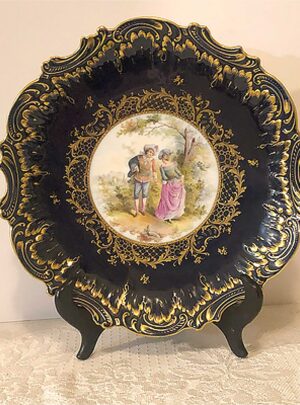 Dresden Cobalt Charger with Hand-Painted Scene of Lovers