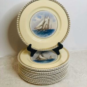 Set of 12 Lenox dinner plates each painted with a different sailing ship