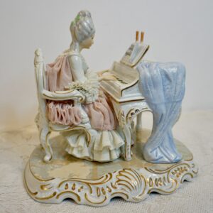 Dresden Figure of Lady Wearing Lace Playing Mozart on the Piano