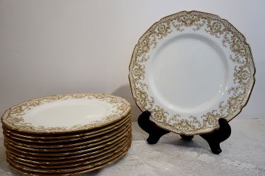 Set of twelve Royal Doulton dinner plates with a fluted border