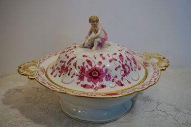 Meissen Covered Vegetable with a Figural Cherub and Cornucopia on Top of the Cover