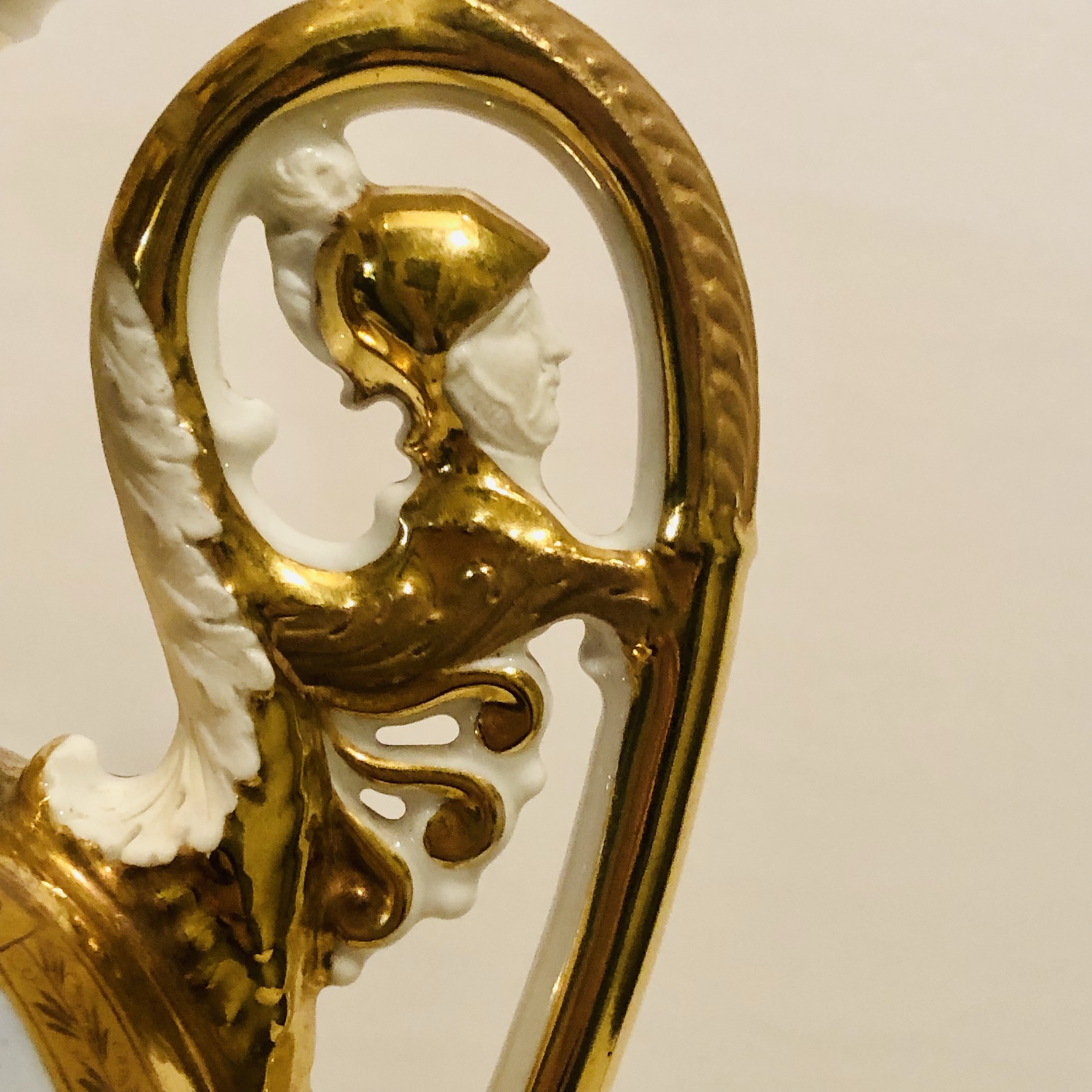 Paris Porcelain Vase with Paintings on Both of its Sides and Masked Handles Paris Porcelain Vase with Paintings on Both of its Sides and Masked Handles