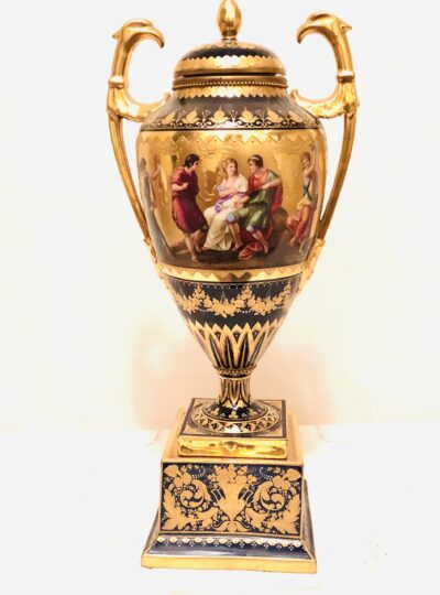 Royal Vienna cobalt blue urn with museum quality painting artist-signed Wagner