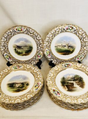 Set of 16 Coalport Plates Painted with Different Scenes of Scotland