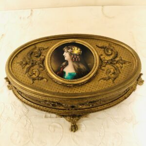 Bronze and enamel box with portrait of lovely lady