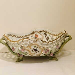 KPM Reticulated Bowl with Raised Flowers and Painted Birds on Both of its Sides