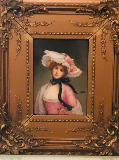 Porcelain Plaque of the Queen of Roses Signed Wagner