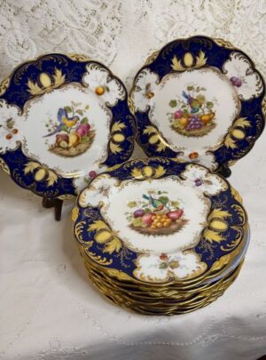 Set of 12 Coalport Dinner Plates With Birds, Flowers and Fruits