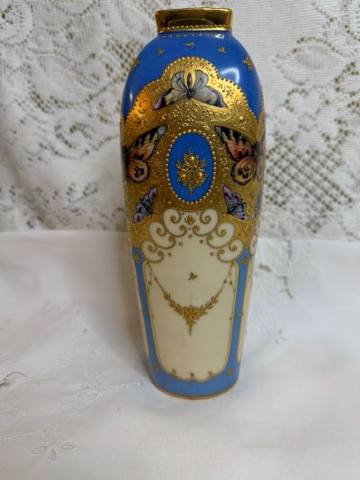 Dresden gilded and jeweled vase with hand-painted butterflies