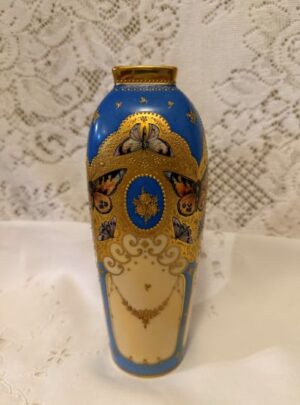 Dresden gilded and jeweled vase with hand-painted butterflies