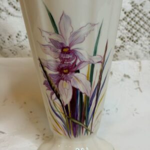 Green mark Lenox vase hand-painted with two purple and white irises artist signed J. Nosek