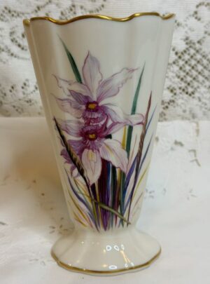 Green mark Lenox vase hand-painted with two purple and white irises artist signed J. Nosek