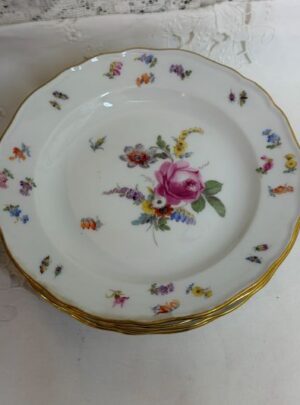 Set of 8 Meissen Dessert Plates Painted with Different Flower Bouquets
