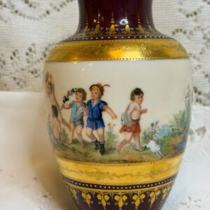 Wiswall Dresden vase hand-painted with children playing and frolicking outside