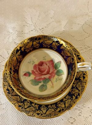 Cobalt Paragon cup and saucer with pink cabbage roses