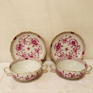 Rare set of ten Meissen purple Indian cream soup bowls and underplates