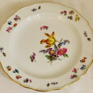Twelve Meissen luncheon or dessert plates. Each of these Meissen plates are beautifully painted with a different large central flower bouquet.