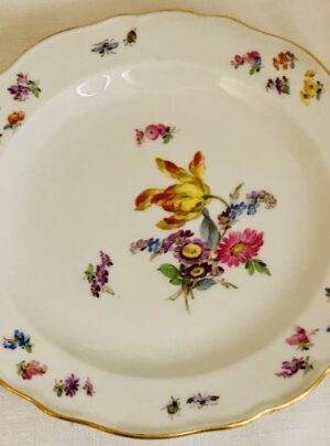Twelve Meissen luncheon or dessert plates. Each of these Meissen plates are beautifully painted with a different large central flower bouquet.