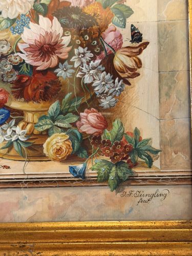 Watercolor of flower bouquet painted by Friedrich Jungling. Watercolor of flower bouquet painted by Friedrich Jungling.