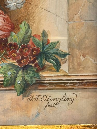 Watercolor of flower bouquet painted by Friedrich Jungling. Watercolor of flower bouquet painted by Friedrich Jungling.