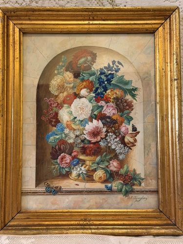 Watercolor of flower bouquet painted by Friedrich Jungling. Watercolor of flower bouquet painted by Friedrich Jungling.