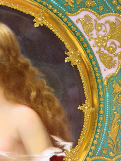 abinet portrait plate that has a central painting of a beautiful lady with long flowing hair abinet portrait plate that has a central painting of a beautiful lady with long flowing hair