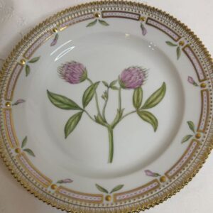 Royal Copenhagen Flora Danica luncheon plate painted with pink botanical flowers