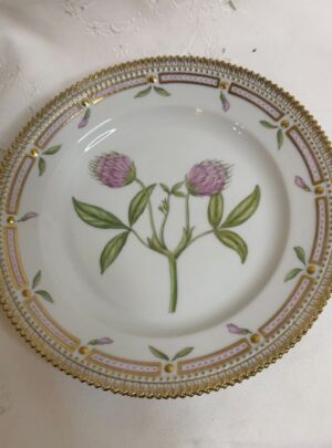 Royal Copenhagen Flora Danica luncheon plate painted with pink botanical flowers