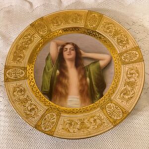 outstanding Royal Vienna portrait plate of an art deco lady with long red hair
