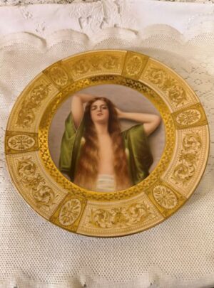 outstanding Royal Vienna portrait plate of an art deco lady with long red hair