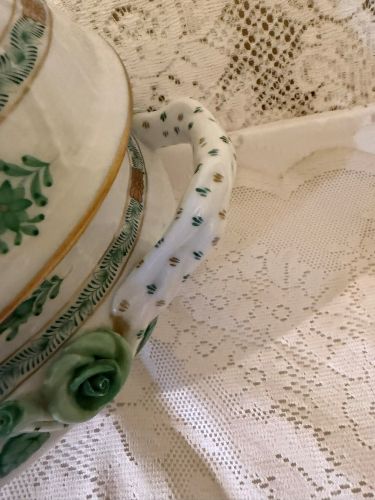 Oversized green Chinese bouquet tureen which has a raised lemon finial Oversized green Chinese bouquet tureen which has a raised lemon finial