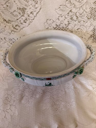 oversized green Chinese bouquet tureen which has a raised lemon finial oversized green Chinese bouquet tureen which has a raised lemon finial