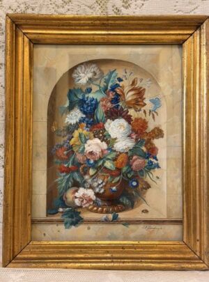 Watercolor of a Magnificent Flower Bouquet Painted by Friedrich Jungling
